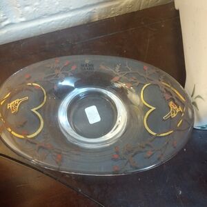 Holmegaard Glass Oval Dish with Red and Gold Accents